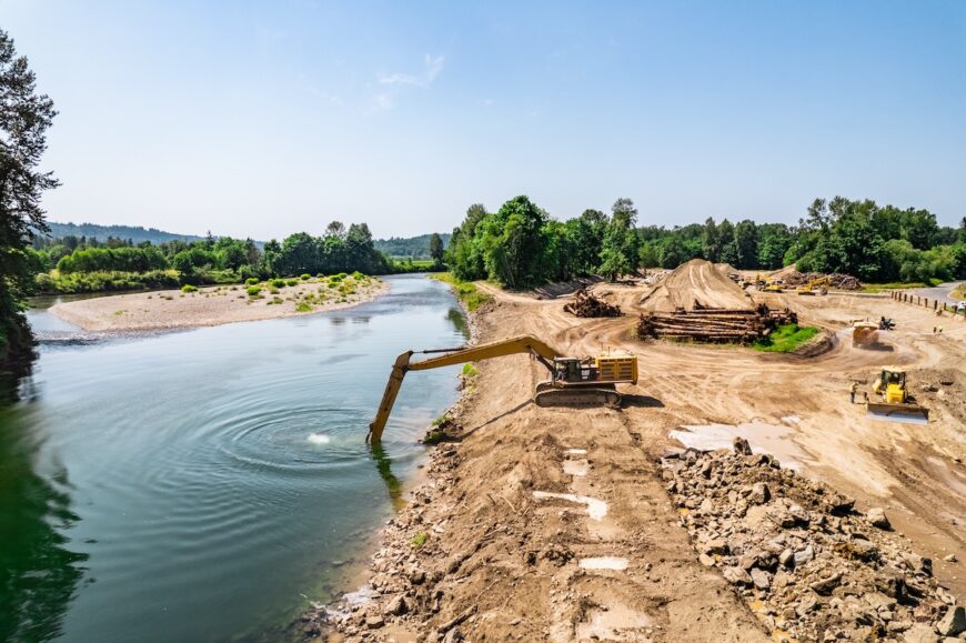 Fall City long reach excavator dredging