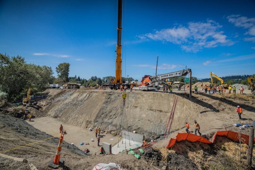 B2R crews installing first piece of box culvert