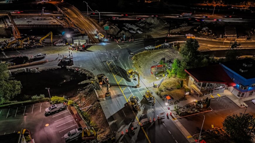 B2R night picture of the start of excavation for culvert installation