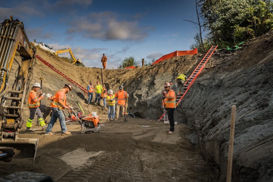 B2R crews inside trench where culvert is going to be installed