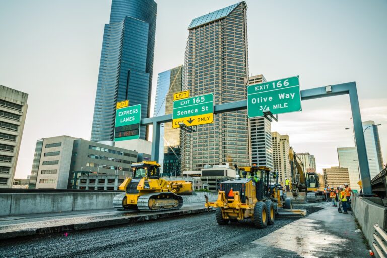 Road construction being performed on I-5 downtown Seattle